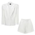 White Suit With Blazer With Oversized Shoulders And Shorts Medium Bluzat