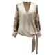 Women's Neutrals Cross Heart Top With Floral Print Sleeves Small Smart and Joy