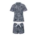 Women's Grey Bamboo Shirt Short Set In Leopard Print Medium Pretty You