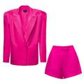 Pink / Purple Fuchsia Suit With Blazer With Oversized Shoulders And Shorts Medium Bluzat