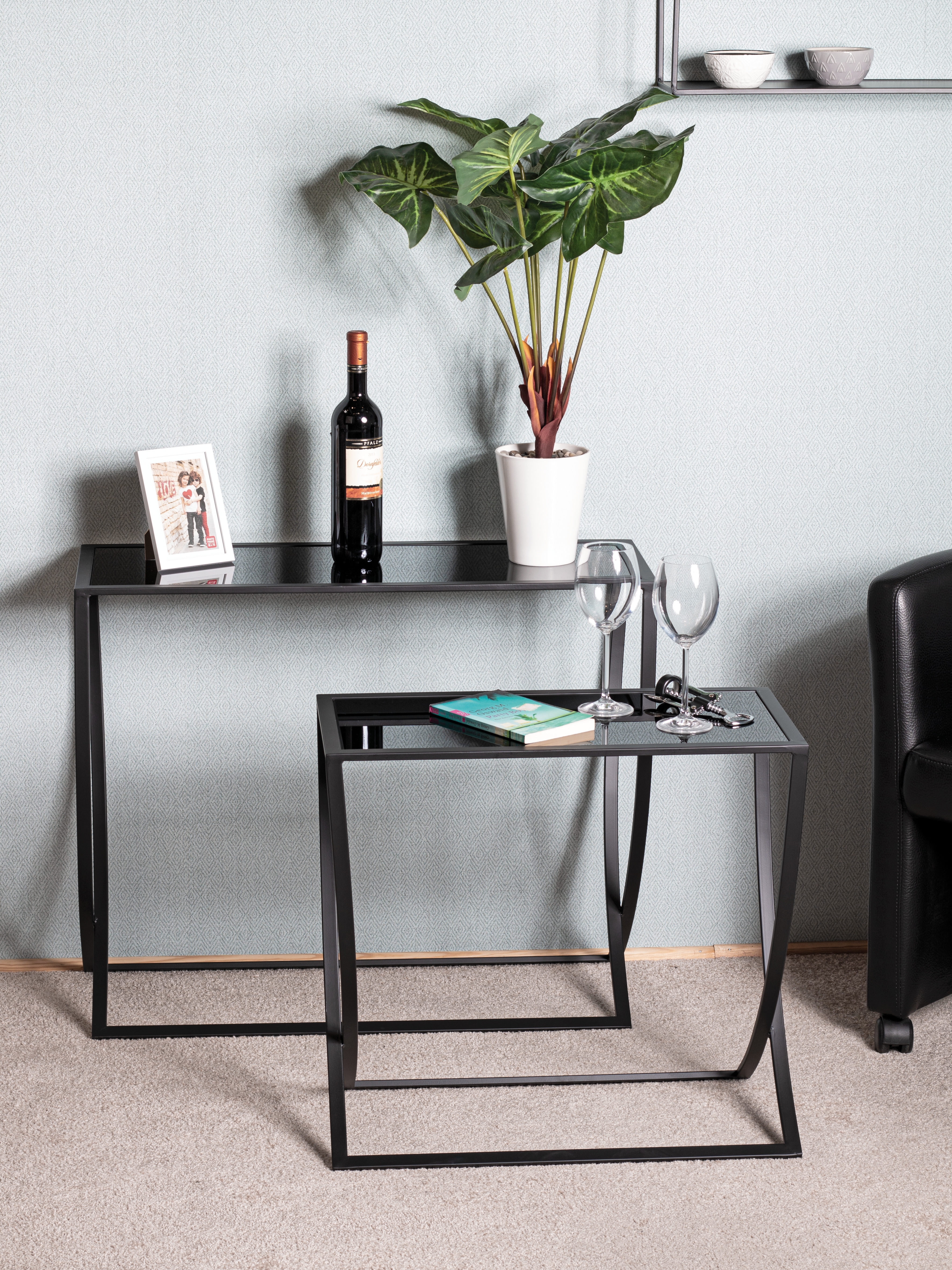 Satztisch HAKU, schwarz (schwarz, schwarz), B:80cm H:65cm T:30cm, Tische