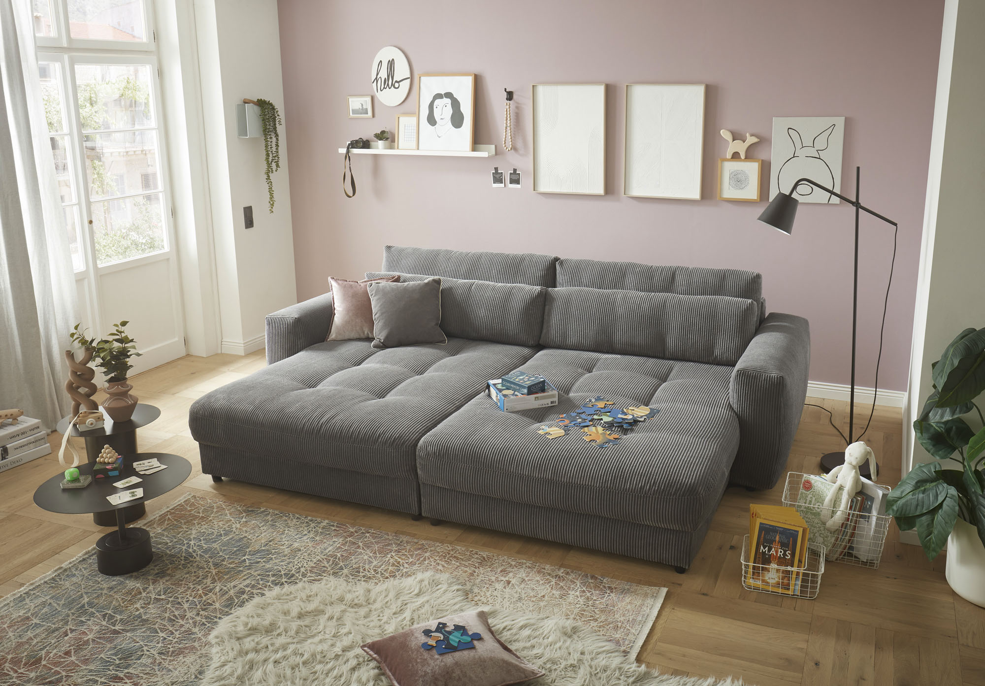 Big-Sofa ED EXCITING DESIGN "Loveseat, 2-Sitzer, Barura, Breite 292", grau (dunkelgrau), B:292cm H:90cm T:194cm, 92% Polyester, 8% Nylon, Sofas, Big-Sofa, Big-Sofa mit 2 Nierenkissen, Topseller