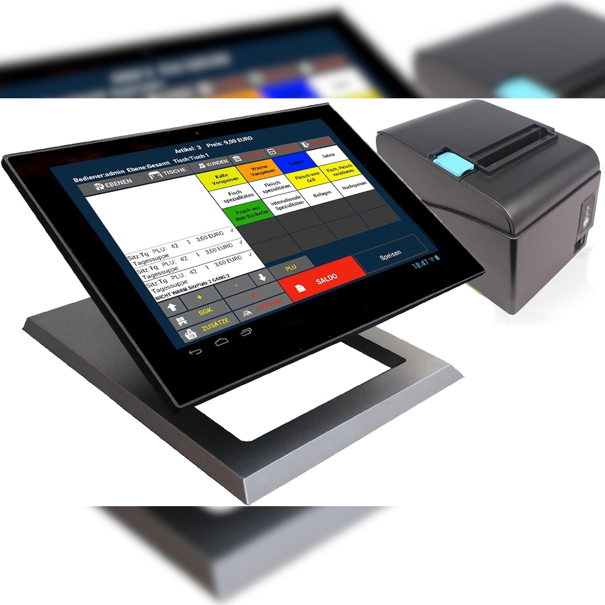 Blitzkasse 13,3" Kassensystem für Einzelhandel, Imbiss, Laden, Reinigung, Nagelstudio: Kasse, Bondrucker Image