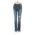 Free People Jeans - Super Low Rise Skinny Leg Trashed: Blue Bottoms - Women's Size 24 - Sandwash