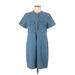 J.Crew Factory Store Casual Dress - Shirtdress Crew Neck Short sleeves: Blue Solid Dresses - Women's Size 8