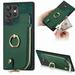 ELEHOLD for Samsung Galaxy S21 FE Zipper Wallet Case with Back Card Holders Metal Ring Holder Kickstand Function Leather Shockproof Card Wallet Case for Women Men green