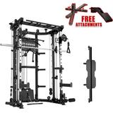 Mikolo Smith Machine Home Gym 2200LB Squat Rack Power Cage with Cable Crossover System Multifunction LAT Pull Down Machine DIY Storage Home Gym Equipment(Black)