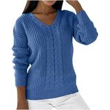 FAIWAD Plus Size V Neck Sweaters for Women Solid Color Long Sleeve Ribbed Sweater Loose Pullover Tops