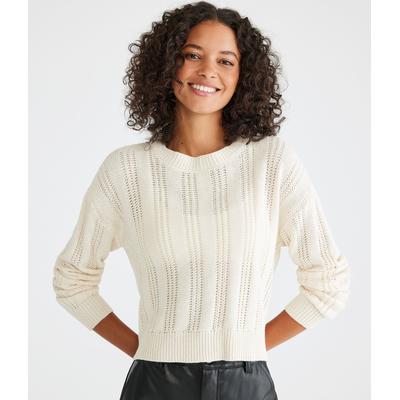 Aeropostale Womens' Ribbed Cropped Crew Sweater - Tan - Size XS - Cotton