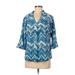 Shiela Rose 3/4 Sleeve Blouse: Blue Chevron/Herringbone Tops - Women's Size Medium