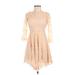 Free People Casual Dress - A-Line Scoop Neck Long sleeves: Tan Dresses - Women's Size 0