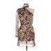 Rachel Zoe Cocktail Dress - Mini High Neck Long sleeves: Brown Leopard Print Dresses - New - Women's Size 6