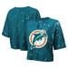 Women's Majestic Threads Aqua Miami Dolphins Bleach Splatter Notch Neck Crop T-Shirt