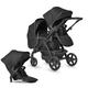 Silver Cross - Wave Sibling Pushchair Bundle - 2 in 1 Pram with 1 x Carrycots & 2 x Pushchair Seats - Narrow Double Buggy - Car Seat Compatible - Newborn to 4 Years (22kg) - Onyx