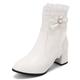 Lizoleor Women Pointed Toe Cute Block Heel Chelsea Boots Bow Ruffles Girls Winter Party Round Toe Ankle Boots Bridesmaid Dress White Size 1 UK/33