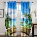 ADEIRO Blackout Curtains For Bedroom - 3D Seaside Garden View Print Eyelet Drapes 2 Panels - Thermal Insulated Drapes, Decoration Window Treatments Living Room, Kids Bedroom - 84 Inch Drop