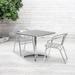 Orren Ellis Gearard Square Aluminum Indoor-Outdoor Table Set w/ 2 Slat Back Chairs Metal in Gray | 27.25" H x 27.5" W x 27.5" D | Wayfair