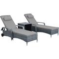 Latitude Run® Gerritt Outdoor Wicker Chaise Lounge 3 PCS w/ Rolling Wheels & Armrest Cushions & Storage Table Wicker/Rattan in Gray | Wayfair