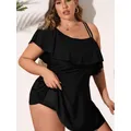 VigoJany 2023 Black Tankini Swimwear Women Plus Size Two Pieces Swimsuit Ladies Big One Shoulder