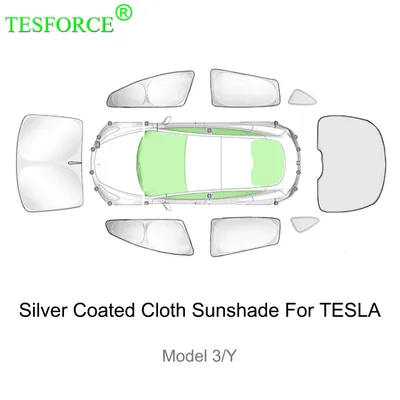 Silver Coated Cloth Sun Shade for Tesla Model 3 Y 2020-2025 Side Window Privacy Sunshade Blind Shading for Camping Accessories
