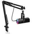 FIFINE XLR/USB Gaming Microphone Kit with Headphone Jack/Mute/RGB /Arm Stand Dynamic Mic Set for PC