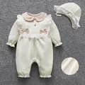 Autumn Winter Newborn Baby Girls Clothes Long Sleeve Fleece Warm Lace Flowers Jumpsuit Girls Rompers