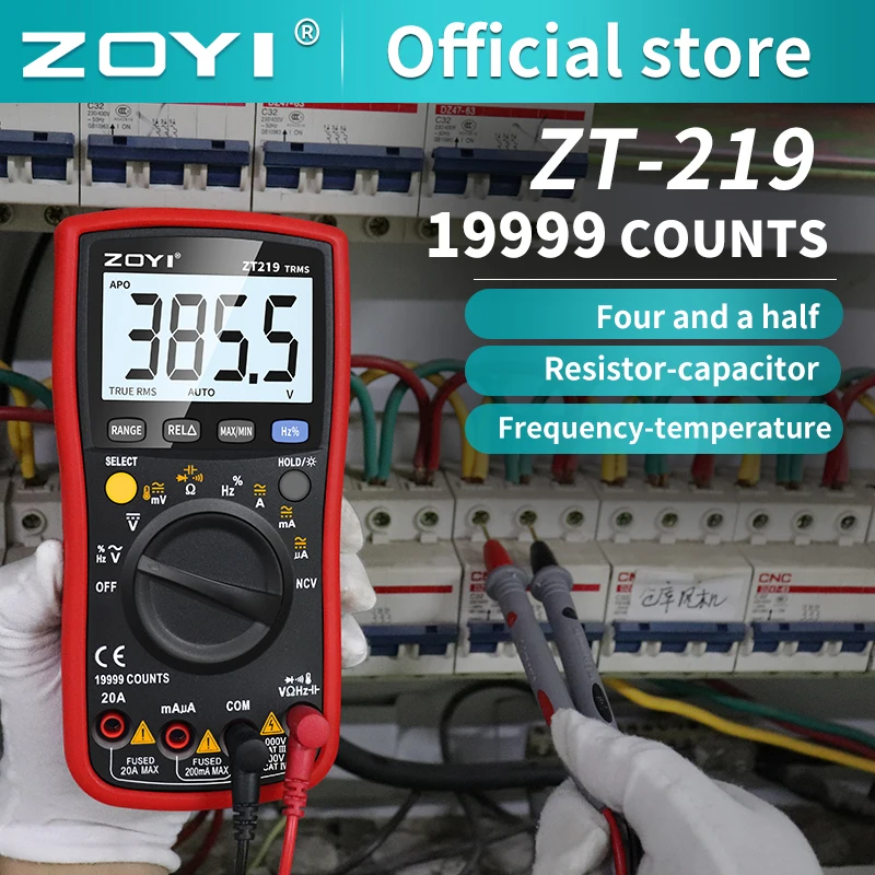 ZOYI ZT219 Digital Multimeter 19999 Counts True RMS Automotive Electrical Transistor Capacitor NCV Tester Professional Meter