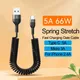 5A 66W C type cable spring retractable car phone charger USB fast charging cable suitable for