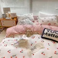 Kawaii Cherry Duvet Cover Set Pillowcase Flat Sheet Floral Boys Girls Twin Full Size Soft Bedding