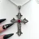 Large Gothic Cross Drill Pendant Jewelry Necklace Silver Color Red Tone Punk Jewellery Fashion Charm