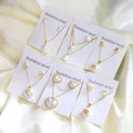 Korean Fashion Stainless Steel Earring Pendant Necklace Set Pearl Set Cubic Zirconia Jewelry Sets