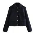 UNIZERA 2023 Autumn/Winter New Product Women's New Fashion Casual Gold Buckle Soft Polo Jacket Coat