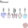 bamoer Silver Simple Purple Heart Charm Crystal Fairy Tale Love 925 Sterling Silver Charm Pendant