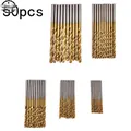 50Pcs/lot 1/1.5/2/2.5/3mm Titanium Coated Drill Bits HSS High Speed Steel Drill Bits Set Tool Power