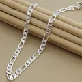 Men's 8MM 20'' 50cm Silver Necklace Fashion 925 Silver Jewelry Figaro Chain Necklace For Women Male