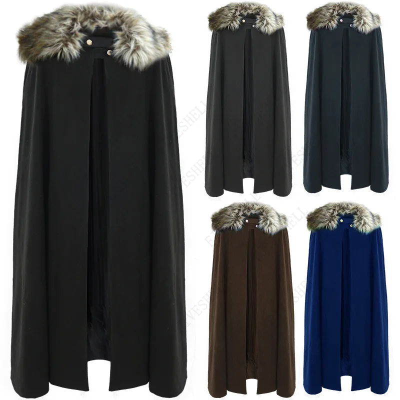 2023 Männer mittelalter lichen Winter Umhang dicken Kragen Larp Wikinger Ritter Cosplay Cape Mantel Gothic Frauen Retro Mantel Halloween Kostüm Image
