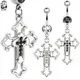 Hollow Cross Dangle Belly Button Rings Navel Piercing Bar Clear Black CZs Belly Piercing Nombril
