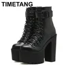 Große Größe 42 ins heißen Verkauf Damen stiefel solide High Heel Stiefeletten Plattform Qualität Mode Punk Goth Damenschuhe Chelsea