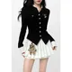 Two Piece Set Black Vintage Women Japanese Short Blazer Coat+mini Skirt Suit Female Casual Korean