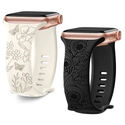 Riemen für Apple Watch Band 44 mm 42 mm 41 mm 40 mm 45 mm 49 mm 46 mm Blumengravur-Armband Correa iWatch Serie 10 9 7 SE 6 8 Ultra Image