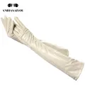 Fashion beige long leather gloves high-grade long leather gloves women winter genuine sheepskin