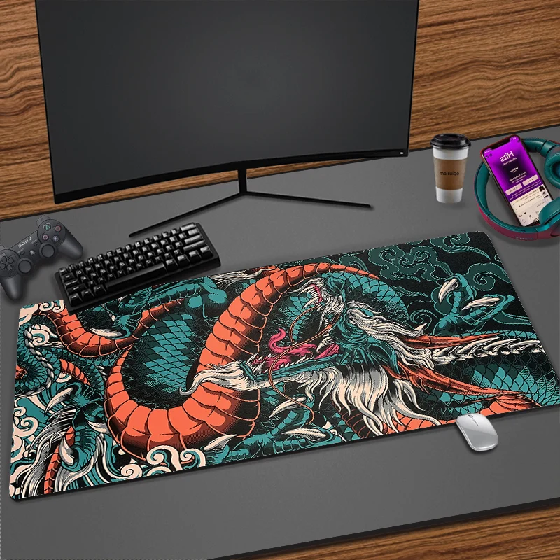 Großes Spiel MousePad Japanischer Drache Gaming Zubehör HD-Druck Büro Computer Tastatur Mauspad XXL PC Gamer Laptop Schreibtischunterlage Image