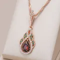 Kinel 2023 New 585 Rose Gold Color Crystal Flower Pendant Necklace for Women Red Natural Zircon