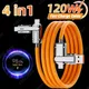 4 in 1 Multi-function Phone USB Cable PD 120W Type C to C to Lighting Fast Charging Data Cable