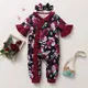 0-18Months Newborn Baby Girls Gorgeous Rose Floral Ruffle Short Sleeve Jumpsuit + Headband Toddler