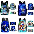 3PC-SET Sonic Backpack Primary and Middle School Students Schoolbag Boys Girls Anime Cartoon School