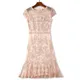 2023 summer new women elegant Dress short Petal sleeve O-neck bag hip sheath Embroidery lace Dress