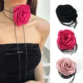 Elegante Rose rot rosa Stoff Blume Collare Halskette Frauen heißen Trend verstellbare Seil Kette