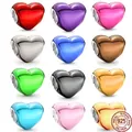 New Arrivals Metallic Heart Series 925 Sterling Silver Pink Purple Green Heart Charm Jewelry Bead