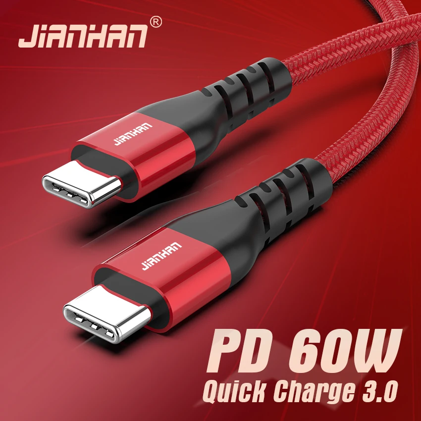JianHan USB C auf USB Typ C Kabel PD 60 W USB C Schnellladekabel für Xiaomi mi 10 Pro Samsung S21 S20 MacBook Pro iPad Pro 2020 Image